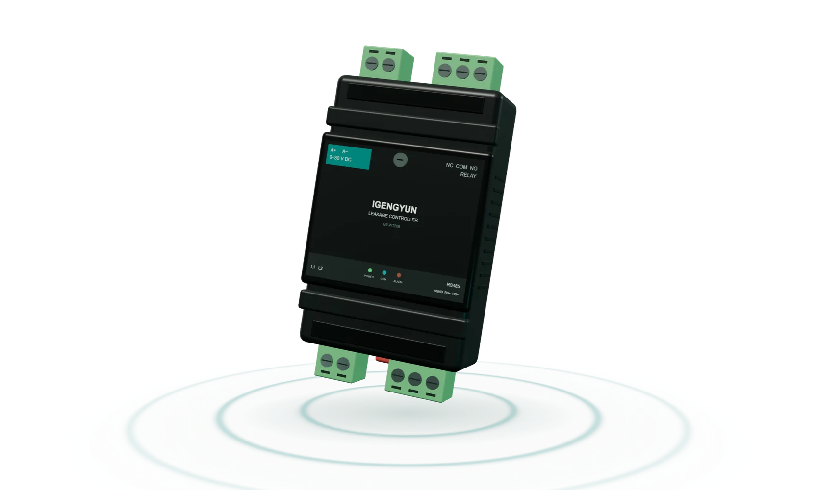 GY-WT208 black leakage controller with green terminal blocks